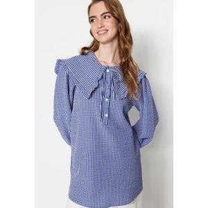 Trendyol Modrá Dětská Košilová Tunika s Kostkovaným Vzorem obraz