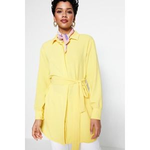 Trendyol Yellow Belted Concealed Pac Knitted Shirt obraz