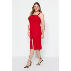 Trendyol Curve červené tkané šaty s rozparkem obraz