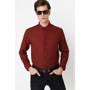 Trendyol Vínově červená pánská slim fit košile s texturou a snadným žehlením obraz