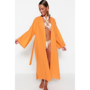 Trendyol Maxi Tkané Kimono & Kaftan s Oranžovým Páskem obraz