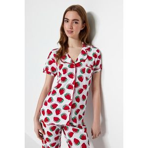 Trendyol White Piping Detailed Strawberry Patterned Knitted Pajama Set obraz