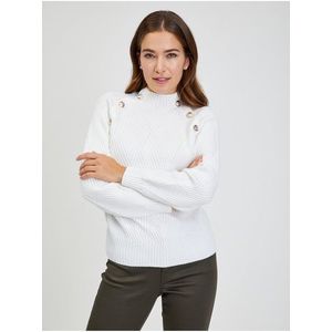 Bílý dámský žebrovaný svetr s ozdobnými knoflíky ORSAY - Dámské obraz