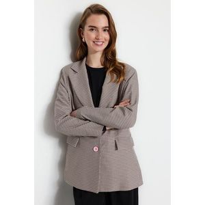 Trendyol Pink Double Buttoned Woven Lined Plaid Jacket obraz