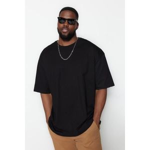 Trendyol Plus Size Černá Oversize/Wide Fit Pohodlné základní tričko ze 100% bavlny obraz
