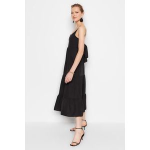 Trendyol Black Skirt Flounce Back Tie Detailed Strappy Maxi Woven Dress obraz