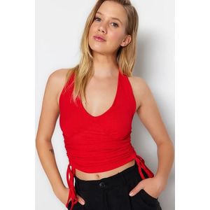 Trendyol Red Knitted Crescent Blouse With Side Shims obraz