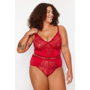 Trendyol Curve Red Lace Detailed Bustier-Panties Underwear Sets obraz