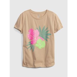 Béžové holčičí tričko organic s flitry floral GAP obraz