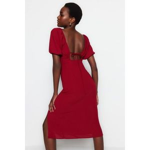 Trendyol Claret Red Fitted Midi Woven Woven Dress with Slit Back Detail obraz