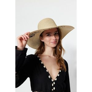 Trendyol Beige Women's Slogan Detailed Straw Flare Hat obraz