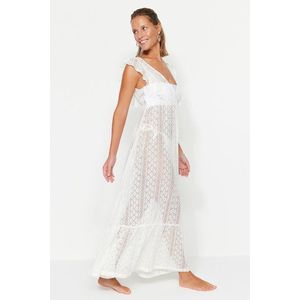 Trendyol bílé maxi tkané volánové plážové šaty obraz
