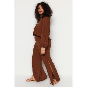 Trendyol Curve Brown Slit Detail Plážové kalhoty nadměrných velikostí obraz