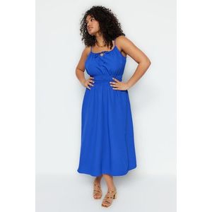 Trendyol Curve modré tkané šaty s elastickým pasem obraz
