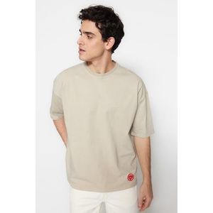Trendyol Limitovaná edice béžová oversize/široký střih bledé trik 100% bavlna tlusté tričko obraz