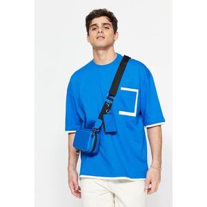 Trendyol Blue Oversize Pocket Color Block 100% Cotton T-Shirt obraz