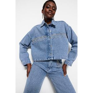 Trendyol Blue Příslušenství Detailní džínová bunda Crop obraz