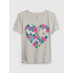 Šedé holčičí bavlněné tričko s motivem srdce GAP obraz