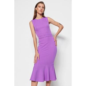 Trendyol fialové vypasované vypasované midi tkané volánové tkané šaty obraz