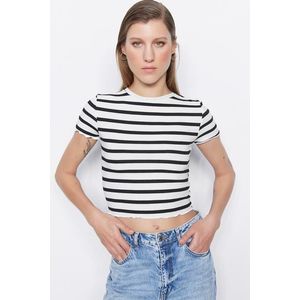 Trendyol White Stripe Baby Overlock Detail Fitted/Situated Crop Corduroy Knitted Blouse obraz