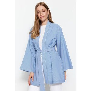 Trendyol modré páskové tkané pruhované kimono a kaftan obraz