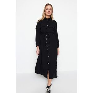 Trendyol Black Woven Waist with a Shirring Belt Wear and Go Cape & Abaya obraz