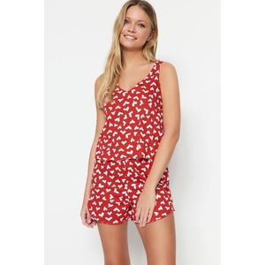 Trendyol Red 100% Cotton Heart Patterned Singlet-Shorts, Knitted Pajamas Set obraz