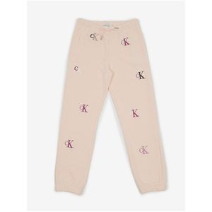 Světle růžové holčičí vzorované tepláky Calvin Klein Jeans - Holky obraz
