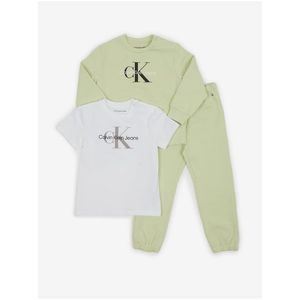Sada holčičího trička, mikiny a tepláků v bílé a zelené barvě Calvin Klein Jeans obraz