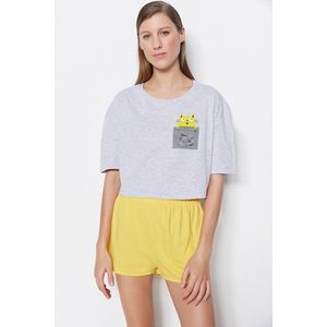 Trendyol Yellow Cotton Printed T-shirt-Shorts Knitted Pajamas Set obraz