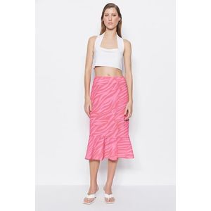 Trendyol růžová sukně s volánovým vzorem midi délky obraz