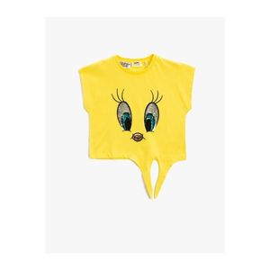 Koton Tweety licencované tričko. Flitrová vyšívaná krátká rukáv s uvazovacím pasem a kulatým výstřihem. obraz