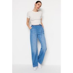 Trendyol Blue High Waist Loose Jeans with Strap Detail obraz