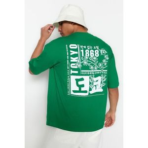 Trendyol zelené oversize/široký orientální potisk s krátkým rukávem 100% bavlněné tričko obraz