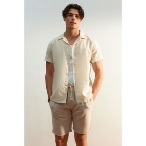 Trendyol Beige Regular Fit Textured Summer Linen Look Shirt obraz