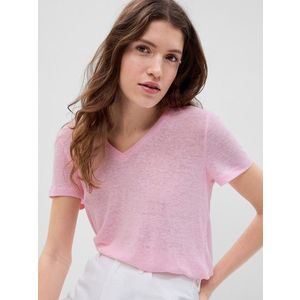 Růžové dámské basic tričko s véčkovým výstřihem GAP obraz