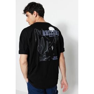 Trendyol Beige Oversize/Wide-Fit Tropical Arizona City Printed 100% Cotton T-Shirt obraz