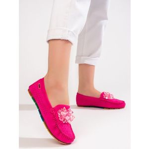 Women's openwork loafers with Shelvt crystals pink obraz