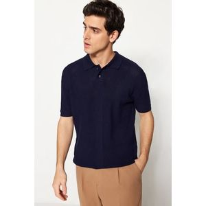 Trendyol Navy Blue Limited Edition Relaxed Short Sleeve Knitwear Polo Neck T-shirt obraz