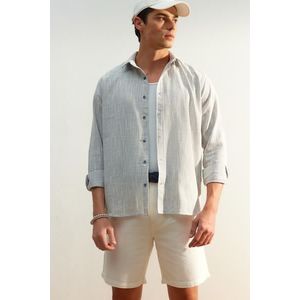 Trendyol Blue Regular Fit 100% Cotton Linen Look Shirt obraz