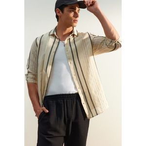 Trendyol Limited Edition Regular Fit Black Striped Linen Textured Shirt obraz