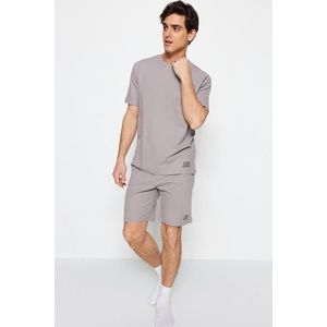 Trendyol Gray Regular Fit Knitted Shorts Pajamas Set obraz