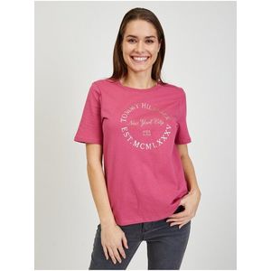 Tmavě růžové dámské tričko Tommy Hilfiger - Dámské obraz