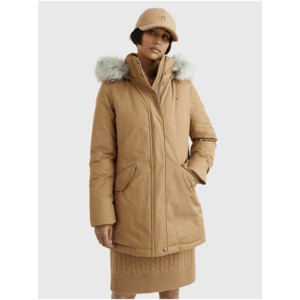 Béžová dámská zimní bunda s odepínací kapucí a kožíškem Tommy Hilfiger obraz