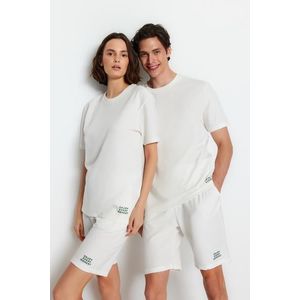 Trendyol Unisex Ecru Regular Fit Knitted Shorts Pajamas Set obraz