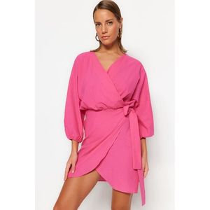 Trendyol Pink Mini Woven Double Breasted 100% Cotton Beach Dress obraz