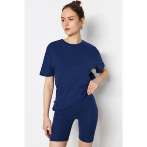 Trendyol námořnicky modré 100% bavlněné tričko - Biker/Krátké legíny pletené pyžamo obraz