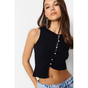 Trendyol Black Stone Detail Asymmetrical Fitted Crop Crop Knitted Blouse obraz