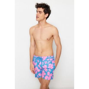 Trendyol Blue Men's Standard Size Floral Print Swimwear Marine Shorts obraz