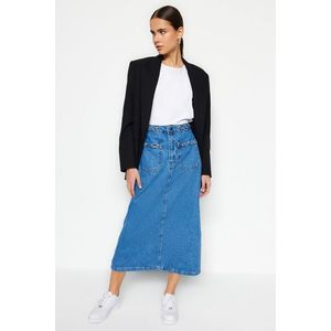 Trendyol Indigo džínová sukně s dvojitými kapsami obraz
